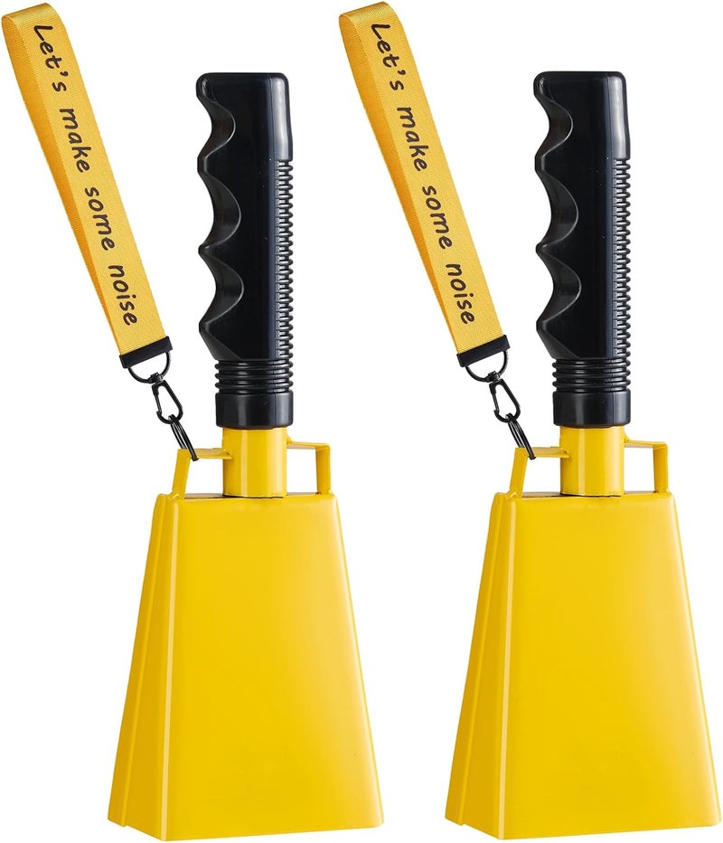 CHMI Cow Bells with Wrist Strap - Cowbell with Handle 2pcs, Customizable Cowbells for Sporting Events, for Football Games,Chimes, Percussion, Musical Instruments, Call Bell, Farm Ranch (yellow) - Image 1